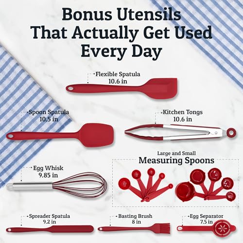 28pc Stainless Steel Mixing Bowls with Lids Set (Utensils - Red)