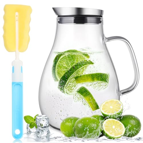 2 Liter Glass Pitcher With Lid And Spout Juice Carafe Iced Tea Water Jug for Homemade Beverage
