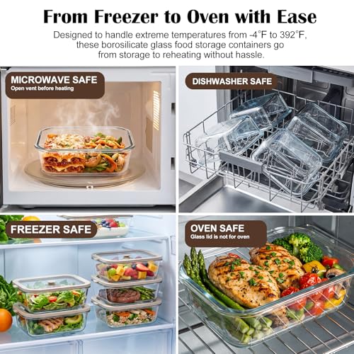 50 oz Glass Food Storage Containers with Glass Lids (50oz)