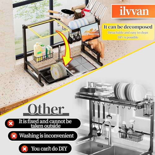 Over Sink Dish Drying Rack (24" - 35.5"(L) x 12"(W) x 19" - 22"(H))