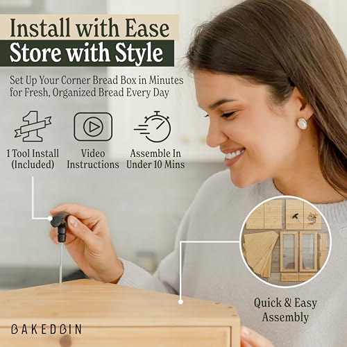 Corner Bread Box for Kitchen Countertop (Natural Bamboo)