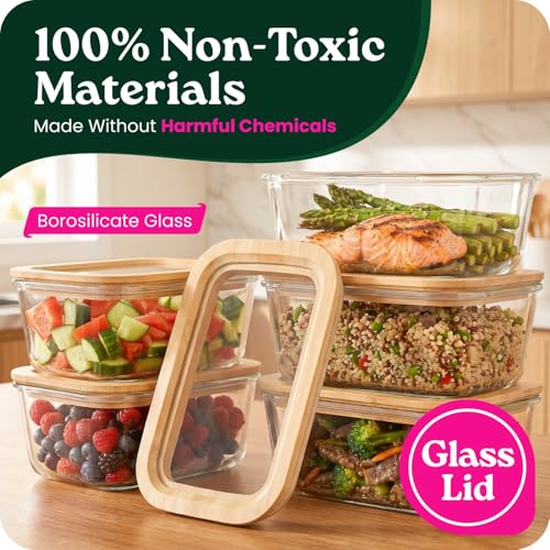 4 Pack Glass Food Storage Containers with Clear (46.7 Fl Oz)