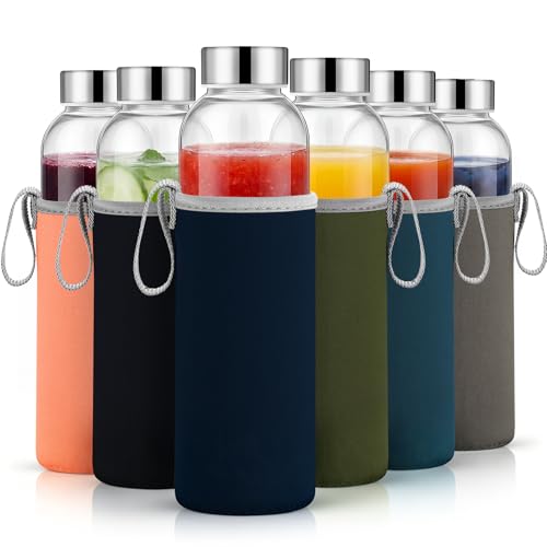 12 Pack Glass Water Bottles with Sleeves