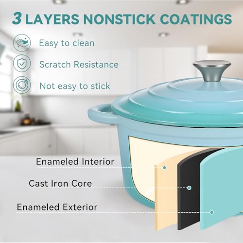 6 Quart Enameled Dutch Oven Pot with Lid (6 QT / Light Blue)
