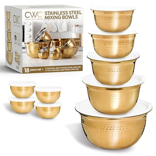 18 Piece Mixing Bowls Set with Airtight Lids (Gold - Hammered)