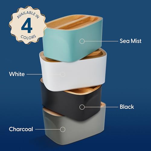 Modern Bamboo Fiber Bread Box for Countertop with Reversible Wood Serving Lid
