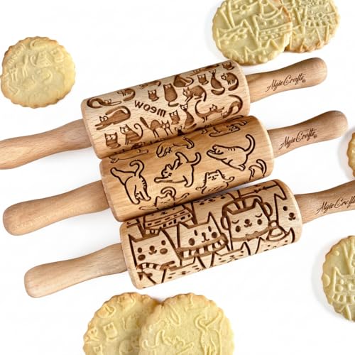 3 Mini Embossed Rolling Pin Set by Algis Crafts