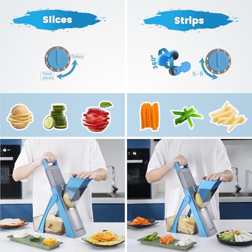 Safer Mandoline Slicer Plus for Kitchen Adjustable Potato Slicer (Blue)