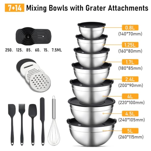 Mixing Bowls with Lids Set (Non-Silicone base 16P)