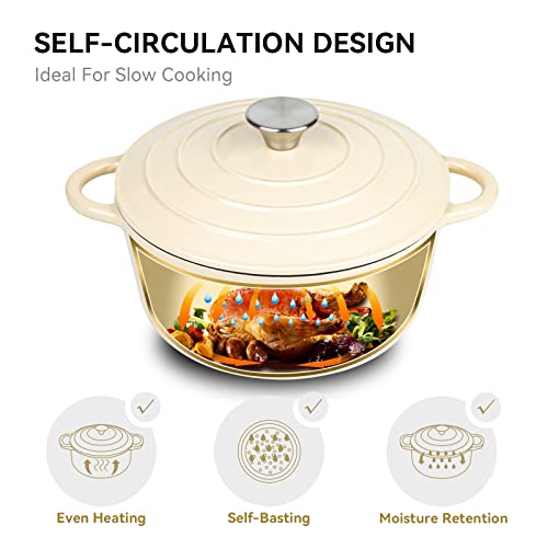 4.5 Quart Enameled Dutch Oven Pot with Lid (4.5 QT / Beige)