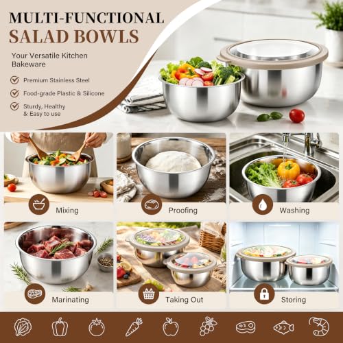 Mixing Bowls with Lids Set of 3 (Khaki)