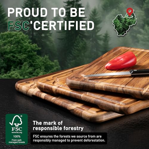 4 Pack Teak Cutting Boards for Kitchen Wood Wooden Cutting Board Non Toxic (Multi-Size Set | 4 Pack with Holder)