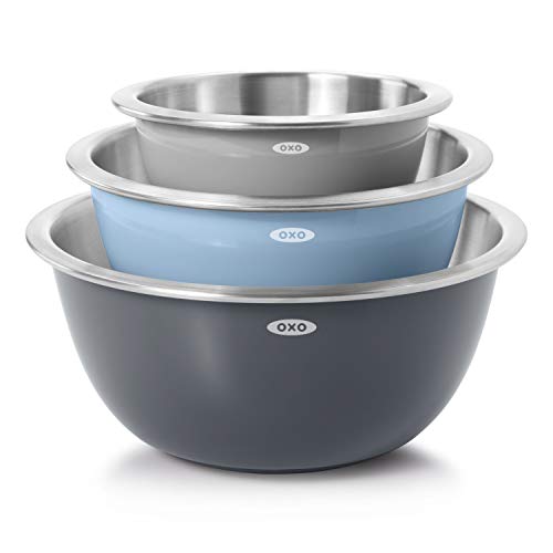 Good Grips 3 Piece Stainless Steel Mixing Bowl Set (Blue/Gray / 3-Piece / Stainless Steel Mixing Bowls)