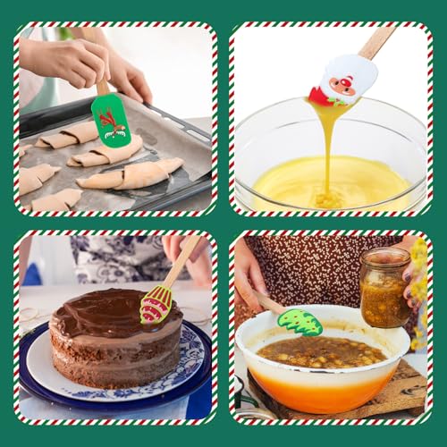 12 Pcs Christmas Silicone Spatulas Pot Holders Set Heat Resistant Pot Holders with Pocket Baking Gifts for Christmas Gift Party Supplies (Vibrant Christmas Style)