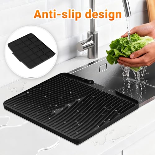 Silicone Dish Drying Mat for Kitchen counter (Black-2pcs / 1'1" x 1'4" (Rectangular))
