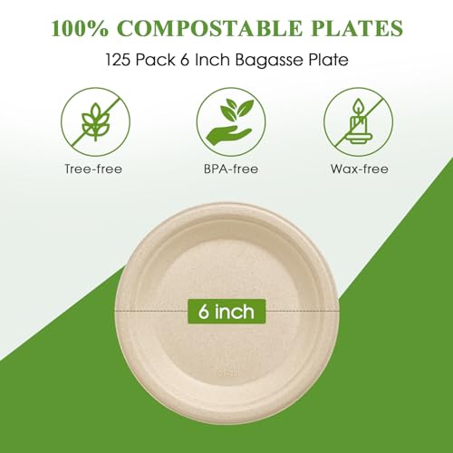 5 Pack Compostable Disposable Paper Plates nature
