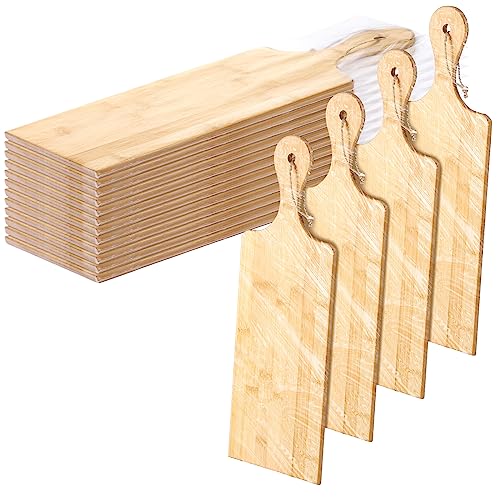 12 Packs Wooden Cutting Board Set with Handles Large Kitchen Serving Plain Chopping Board Bulk Gifts for Mom for Vegetables Meat Pizza Cheese Fruit Bread (17 x 6 Inch)
