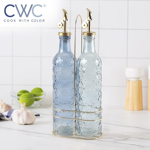 Glass Olive Oil Bottle Dispenser (Floral / Blue)