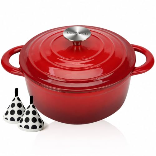 4.5 Quart Enameled Cast Iron Dutch Oven with Self (Red / 4.5QT)