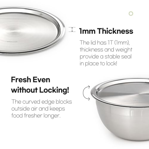 Mixing Bowl + Colander Stainless Steel Food Storage Containers with Lids Set 3 Bowls 3 Lids 3 Colanders Kitchen Appliances Dishwasher Safe Premium South Korea