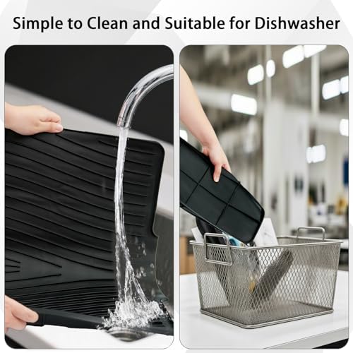 2 Pcs Extra Large Silicone Dish Drying Mat with Drain Lip 23.6 x 19 Inch Dish Drainer Liner Rubber Counter Drying Pad for Kitchen Sink Drawer
