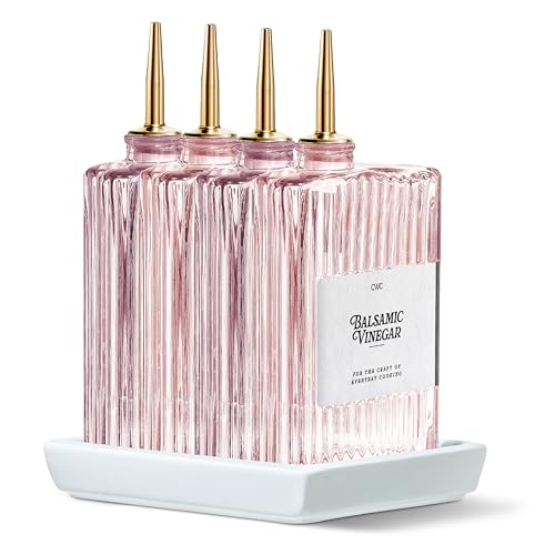 Glass Oil Dispenser Bottle (Pink Textured / 4 Pack)