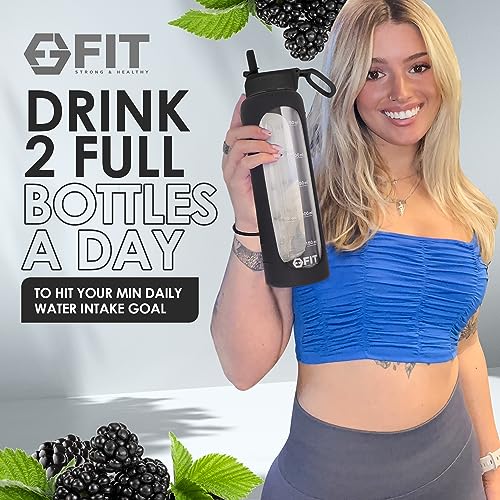 32 oz Glass Water Bottle with Straw Lid