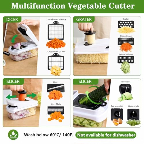 Vegetable Chopper Mandoline Slicer (White + Black)