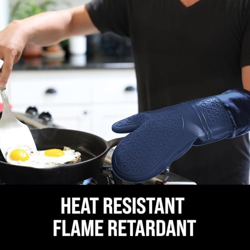 BPA Free Soft Silicone Oven Mitts (Navy Blue / 2-Piece 14.7" Oven Mitts)