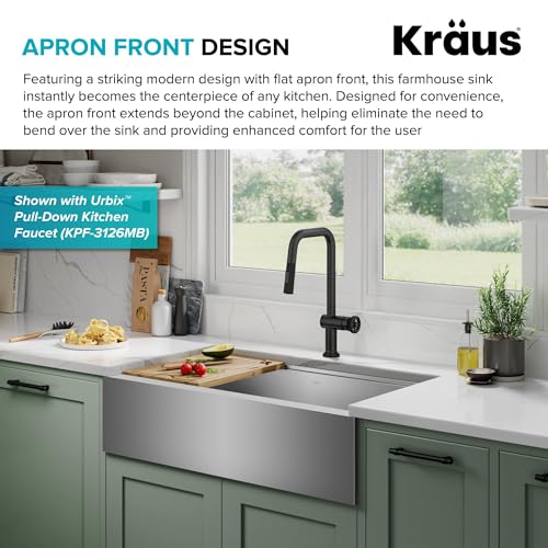 Kore 36 Inch Modern Farmhouse Workstation 16 Gauge Single Bowl Stainless Steel Kitchen Sink with Accessories (36 Inch / Flat Farmhouse / Stainless Steel)