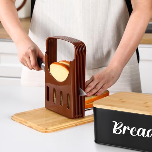 2 Pcs Extra Large Bread Box for Kitchen Counter with Slicer (Black)