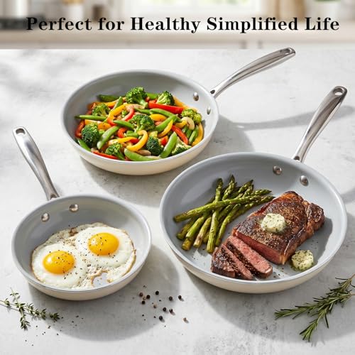 Cookware Ceramic Nonstick Frying Pans (8"x9.5"x11" / Beige)