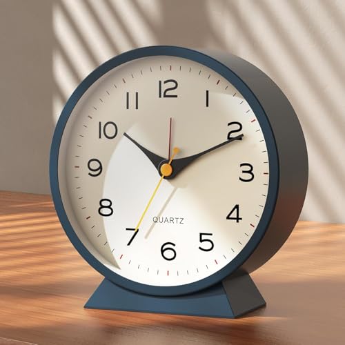 4.5 inch Analog Alarm Clock 1 Year Warranty (Blue Round Alarm Clock)