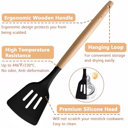 Silicone Cooking Utensils Set of 5 (Standard 5-Piece Set / Black)