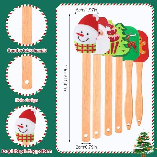 12 Pcs Christmas Silicone Spatulas Pot Holders Set Heat Resistant Pot Holders with Pocket Baking Gifts for Christmas Gift Party Supplies (Vibrant Christmas Style)