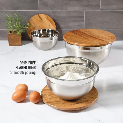 Orbit Mixing Bowl Set (Stainless w/ Acacia Wood Lids / 3-Piece Mixing Bowl Set)