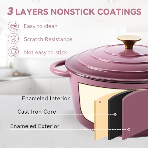 4.5 Quart Enameled Dutch Oven Pot with Lid (4.5 QT / Rose)
