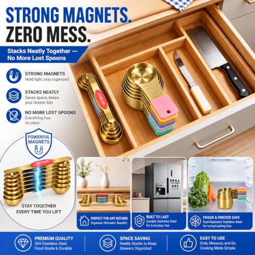 Magnetic Measuring Cups & Spoons Set (Gold&Coloful / Magnetic Measuring Cups and Spoons Set)