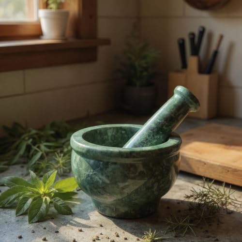 Marble Granite Mortar and Pestle Set (Kundi Green Marble / 5 Inch)
