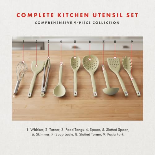Lagasse 10 Piece Silicone Kitchen Utensil Set with Holder (Beige)