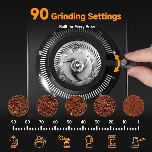 Commercial Flat Burr Espresso Bean Grinder (90 grinding settings / Black&Silver)