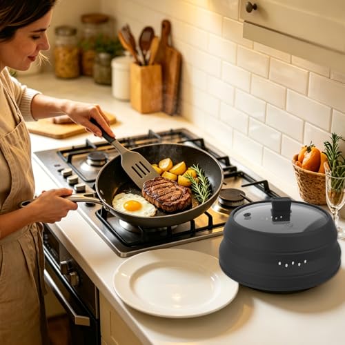 Microwave Splatter Cover Glass Cover Guard Lid with Collapsible Silicone for Food Pot Plate Cover 9.8 inch