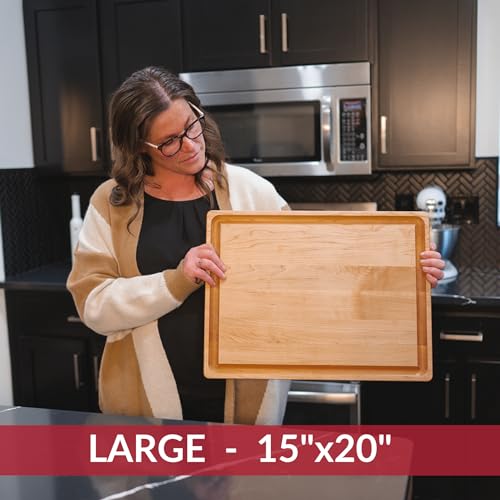 Made in USA Large Solid Maple Wood Cutting Board by Virginia Boys Kitchens (20"L x 15"W)