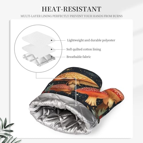 Oven Mitts and Pot Holders Mushroom Forest Vintage Silicone Kitchen Accessories Set of 4 Heat Resistant Long Gloves Potholder Non (A0632111)
