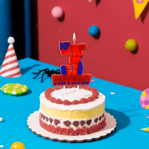 Number 3 Red Spider Web Happy Birthday CakeTopper for Boys Girls Spider Web 3rd Birthday Party Supplies