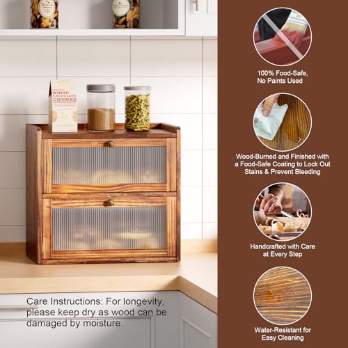 Wooden Bread Box for Kitchen Countertop (Rustic Brown)