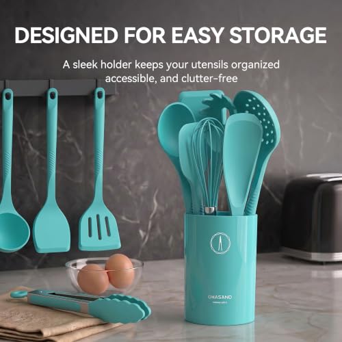 Silicone Cooking Utensils Set (Teal)