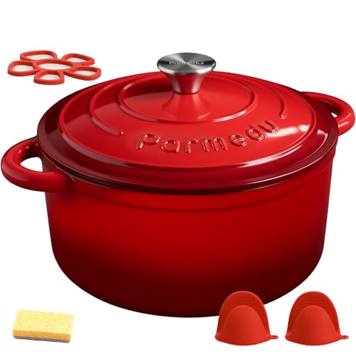 5.5QT Enameled Cast Iron Dutch Oven for Sourdough Bread Baking (Red / 5.5QT)