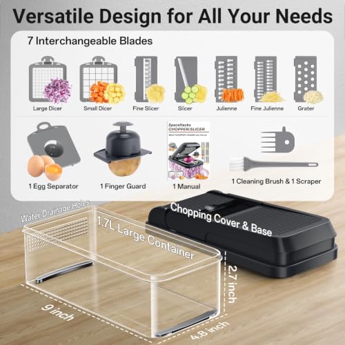 12-in-1 Vegetable Chopper with 7 Blades, Food Veggie Cutter, Mandoline Gray (Gray / 7 Blades)