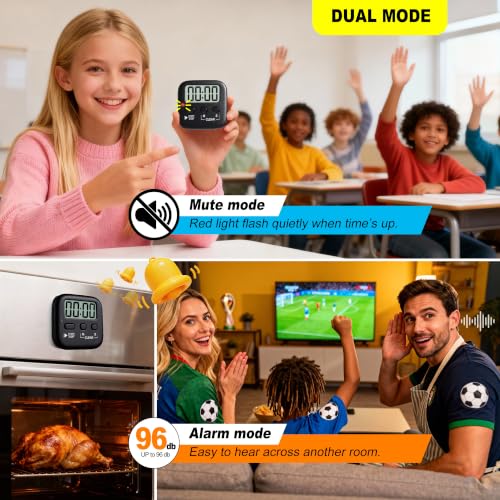 2 Pack Digital Timer for Kids Classroom Kitchen Timers for Cooking (2 * Rich Black)